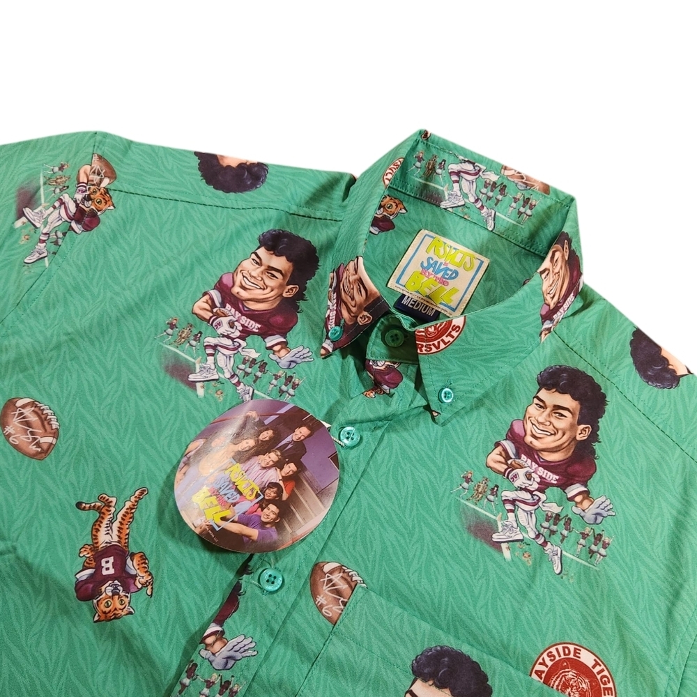 RSVLTS Saved By The Bell AC Slater Bayside Tigers Button Up Shirt Men's Size M